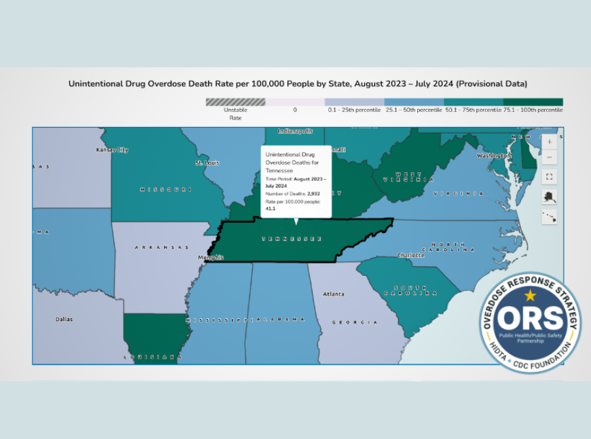 A screenshot from the new CDC dashboard showing overdose and violence data.