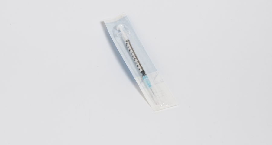 A syringe in a sterile package.