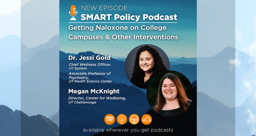 Podcast episode title featuring pictures and titles of the guests, Dr. Jessi Gold and Megan McKnight